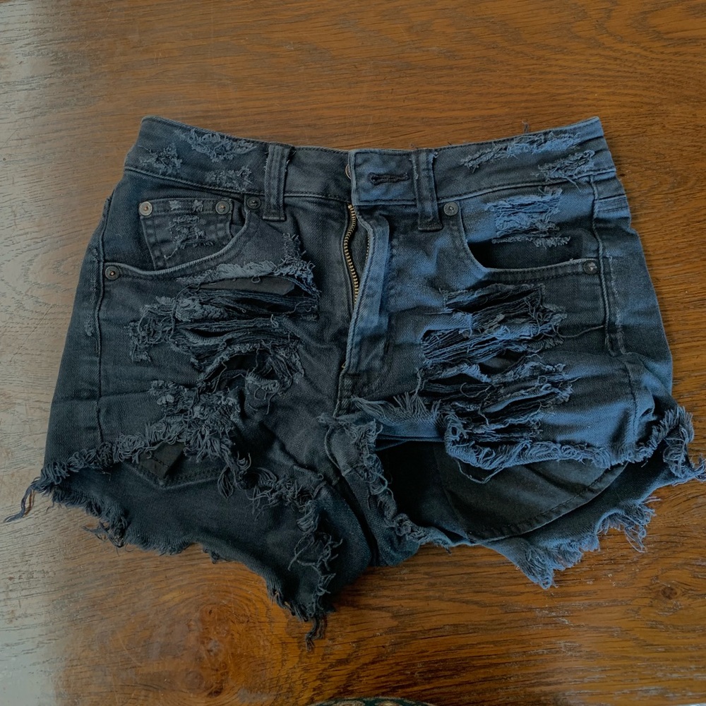 Stressed Black High Waisted Shorts